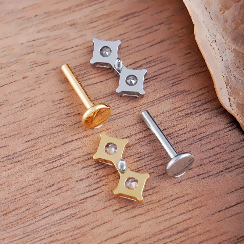 Piercing para Orelha - Labret Gêmeos Square Zircônia - Titânio - 6ORE1065