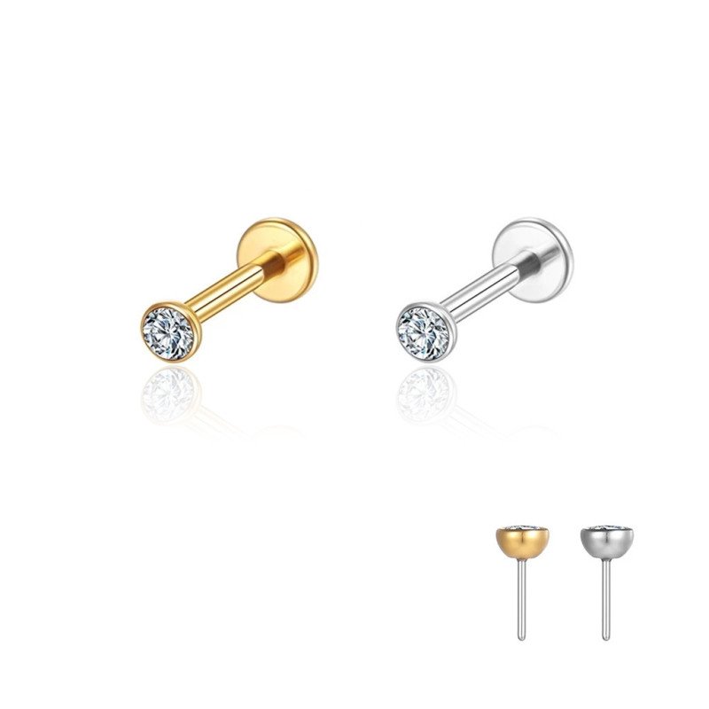 Piercing Australiano 0.8 em Titânio Natural ou PVD Gold - Pin Push Tragus ou Hélix - Ponto de Luz - 7TRG199