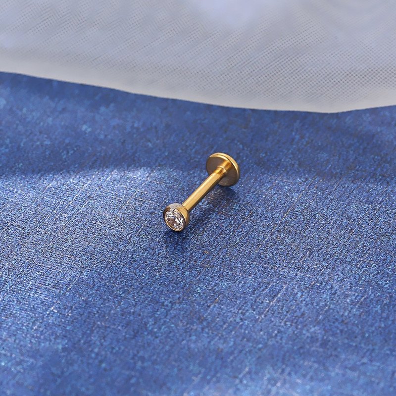 Piercing Australiano 0.8 em Titânio Natural ou PVD Gold - Pin Push Tragus ou Hélix - Ponto de Luz - 7TRG199