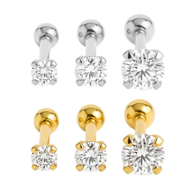 Piercing  de Orelha em Aço Cirúrgico - Ponto de Luz Zircônia - 7TRG279