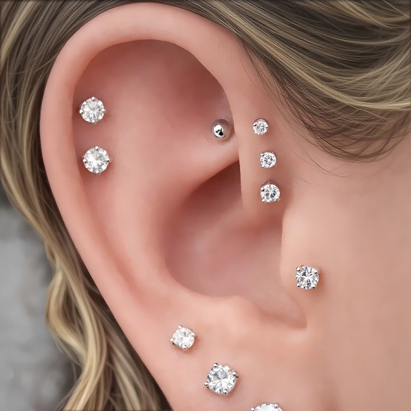 Piercing  de Orelha em Aço Cirúrgico - Ponto de Luz Zircônia - 7TRG279