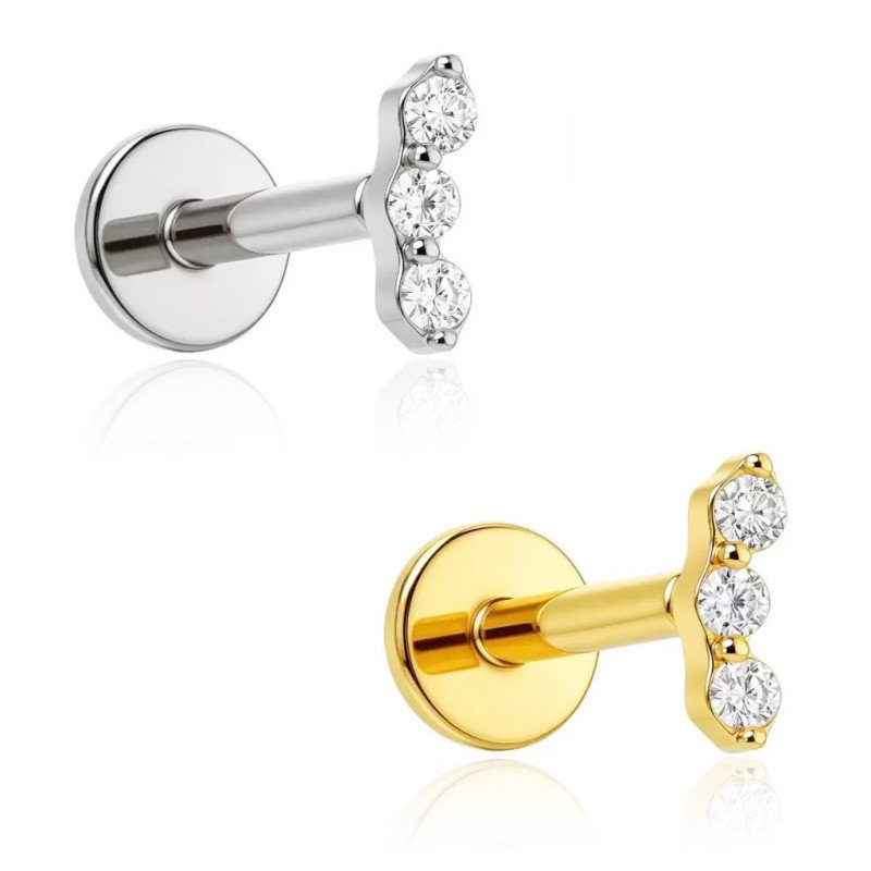 Piercing de Orelha - Labret Classic 3 Zircônias - Titânio - 7TRG280