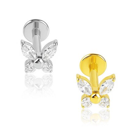 Piercing para Orelha - Labret Borboleta em Titânio com Zircônias - 6ORE1072