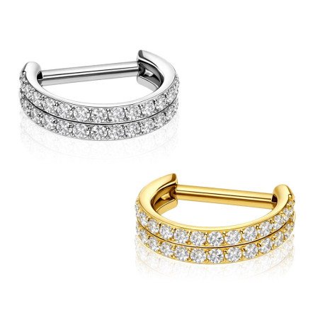 Piercing Hélix Argola D duas Fileiras em Zircônias - 100% em Titânio - 6ORE1077