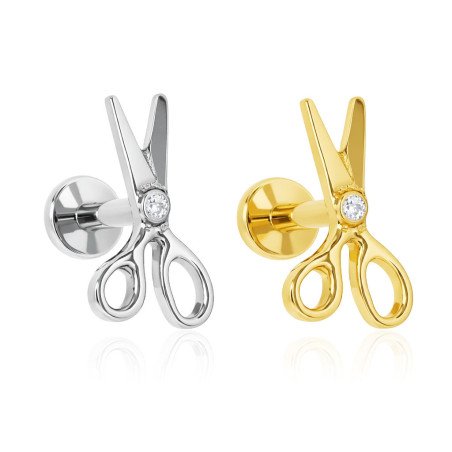 Piercing para Orelha - Labret Tesoura em Titânio com Zircônia - 6ORE1078