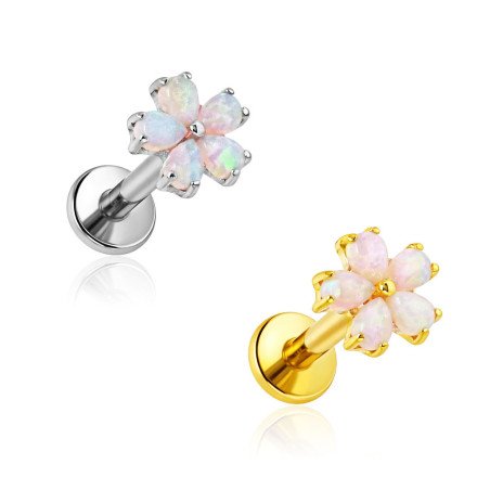 Piercing para Orelha - Labret Flor Sakura com pedra Opala - 6ORE1079
