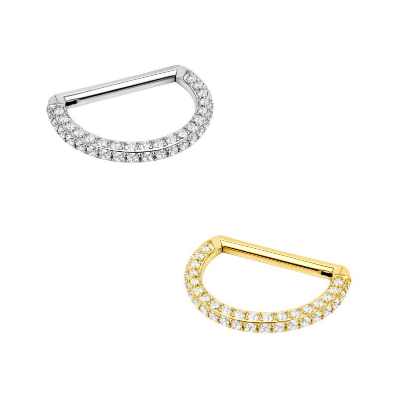 Piercing Hélix Argola D tripla face com Zircônias - 100% em Titânio - 6ORE1080