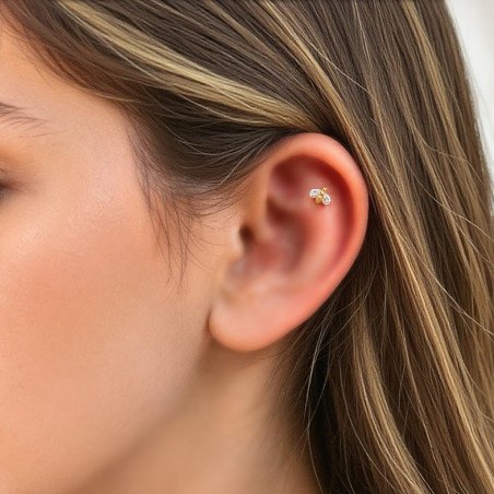 Piercing de Orelha - Labret Abelha com Zircônias - Aço Cirúrgico - 6ORE1085