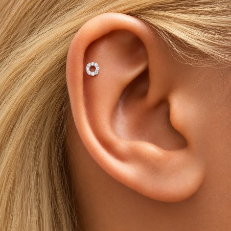Piercing de Orelha - Labret Círculo com Zircônias - Aço Cirúrgico - 6ORE1086