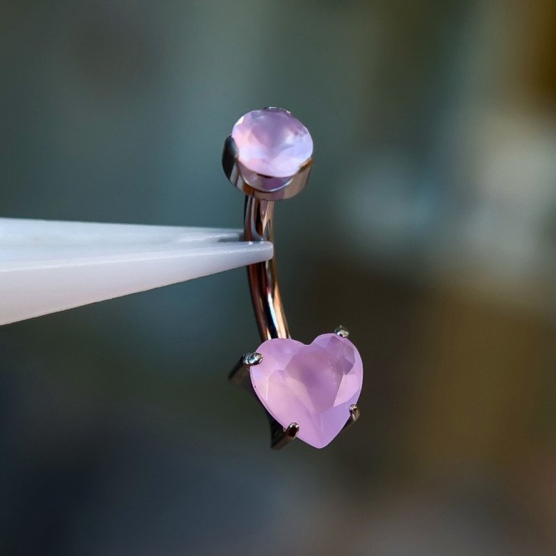 Mini Piercing de Umbigo - Coração Pedra Opala - Titânio - 1COR111