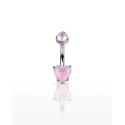 Mini Piercing de Umbigo - Coração Pedra Opala - Titânio - 1COR111