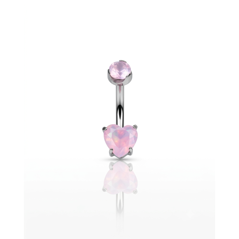 Mini Piercing de Umbigo - Coração Pedra Opala - Titânio - 1COR111