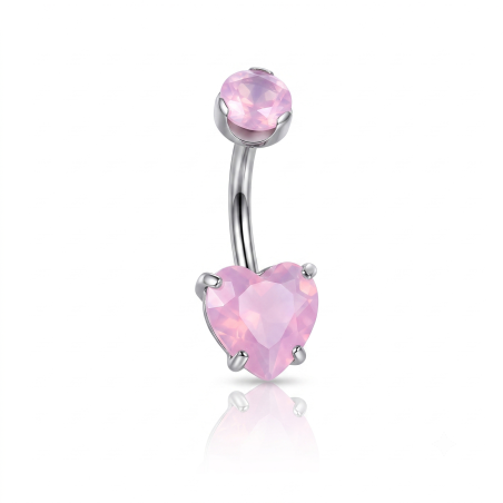 Mini Piercing de Umbigo - Coração Pedra Opala - Titânio - 1COR111