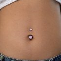 Mini Piercing de Umbigo - Coração Pedra Opala - Titânio - 1COR111