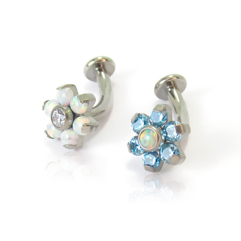 Piercing de Umbigo em Titânio - Banana Floating Mini Flor com Zircônias - 1FLO102