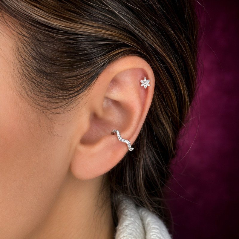 Piercing para Orelha - Flor em Prata 925 - 6ORE1091