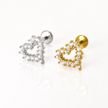 Piercing para Orelha - Labret Coração Cravejado de Zircônias em Aço Cirúrgico - 6ORE1097