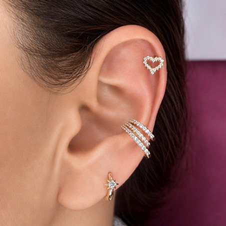 Piercing para Orelha - Labret Coração Cravejado de Zircônias em Aço Cirúrgico - 6ORE1097