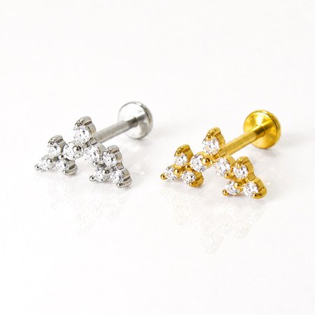 Piercing para Orelha - Labret Cluster Flores Cravejado de Zircônias em Aço Cirúrgico - 6ORE1098