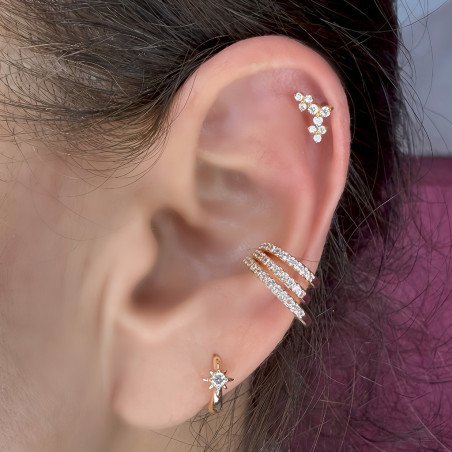 Piercing para Orelha - Labret Cluster Flores Cravejado de Zircônias em Aço Cirúrgico - 6ORE1098