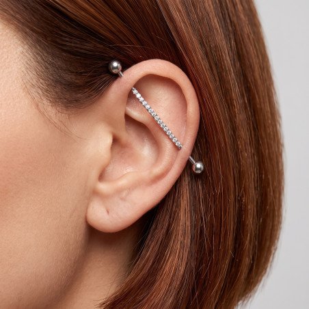 Piercing Transversal em Aço Cirúrgico com Cristais - 5TRA121