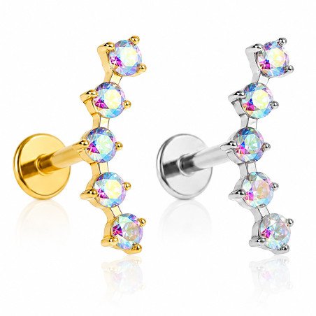 Piercing Labret Cluster em Titânio - Linha Luxo - 5 Zircônias Furta Cor - 6ORE1099