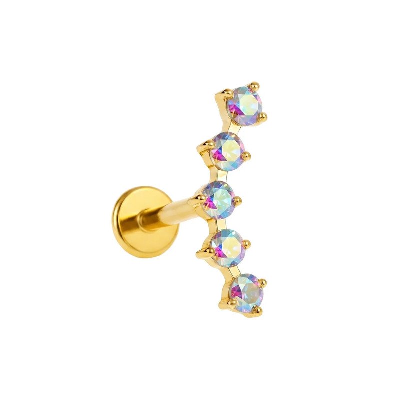 Piercing Labret Cluster em Titânio - Linha Luxo - 5 Zircônias Furta Cor - 6ORE1099