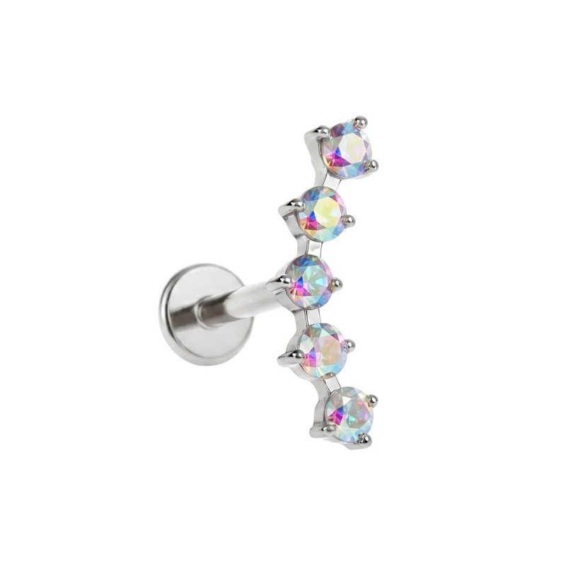 Piercing Labret Cluster em Titânio - Linha Luxo - 5 Zircônias Furta Cor - 6ORE1099
