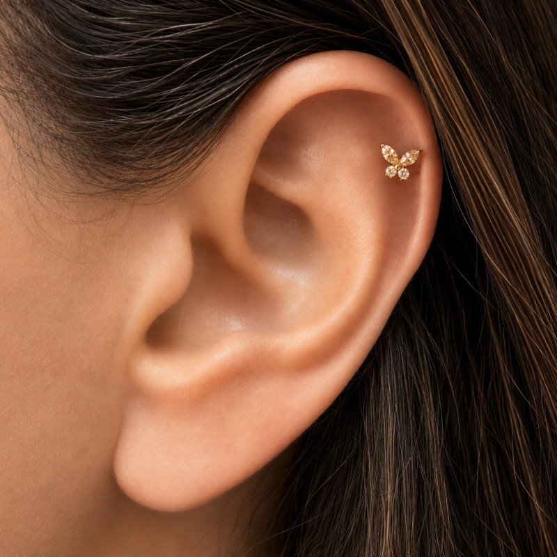 Piercing para Orelha - Labret Borboleta Color  em Titânio com Zircônias - 6ORE1100
