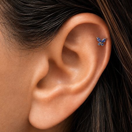 Piercing para Orelha - Labret Borboleta Color  em Titânio com Zircônias - 6ORE1100