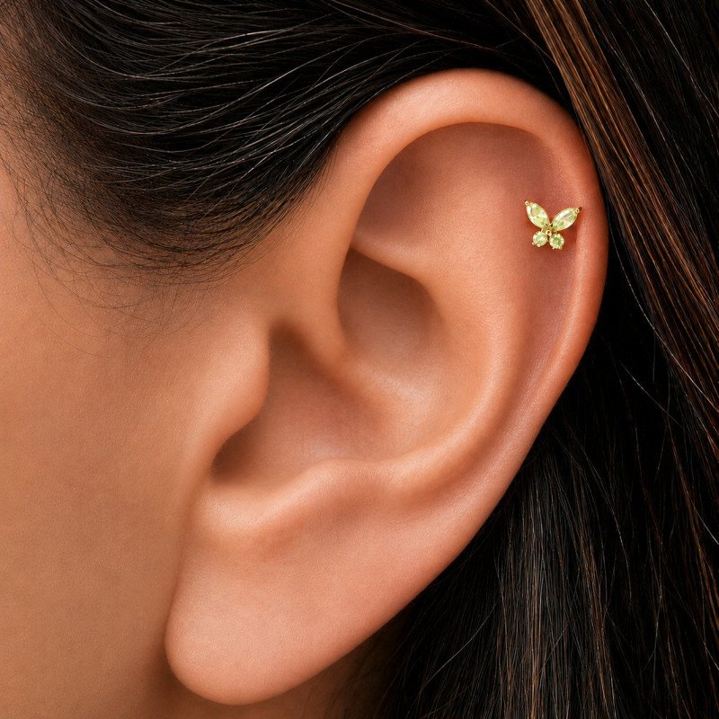 Piercing para Orelha - Labret Borboleta Color  em Titânio com Zircônias - 6ORE1100