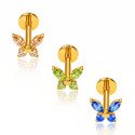 Piercing para Orelha - Labret Borboleta Color  em Titânio com Zircônias - 6ORE1100