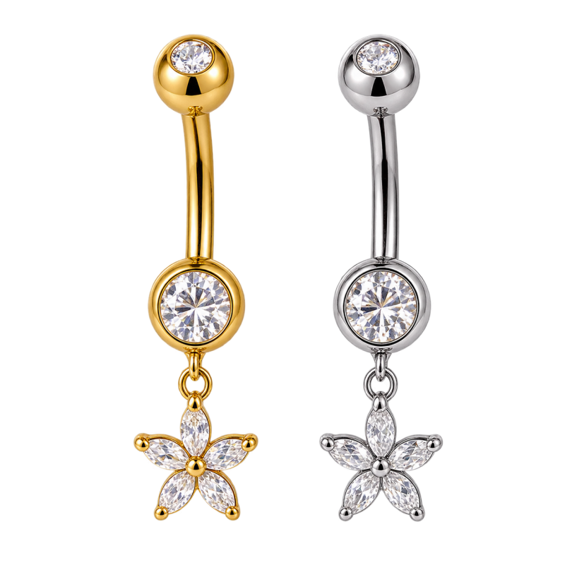 Piercing de Umbigo Titânio ASTM F-136 Flor delicada com Zircônias - 1FLO103