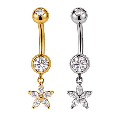 Piercing de Umbigo Titânio ASTM F-136 Flor delicada com Zircônias - 1FLO103