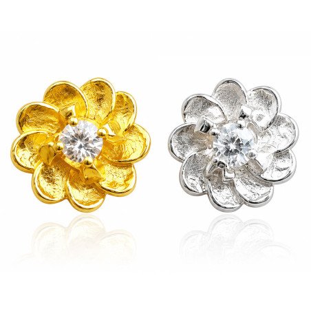 Piercing para Orelha - Flor em Prata 925 com Zircônia - 6ORE1102