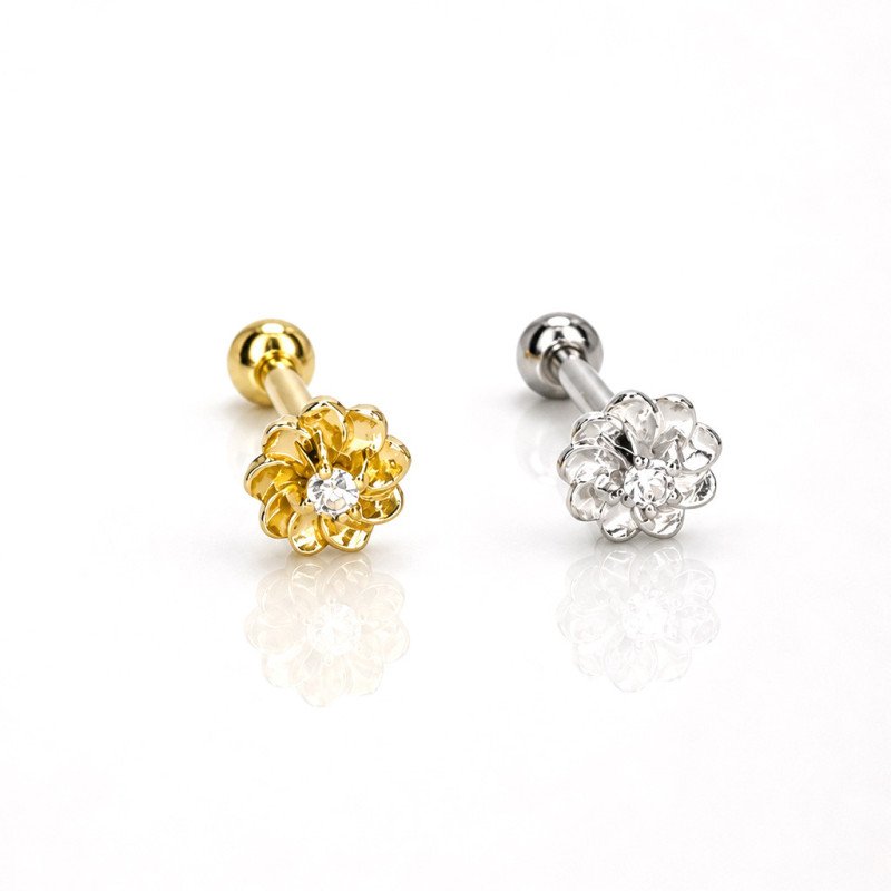 Piercing para Orelha - Flor em Prata 925 com Zircônia - 6ORE1102