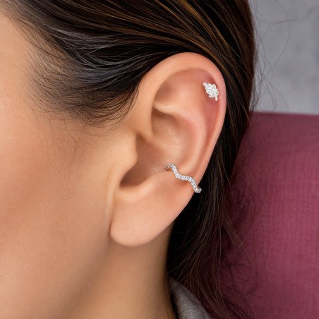 Piercing para Orelha - Labret Folhinha em Prata 925 com Zircônias - 6ORE1103