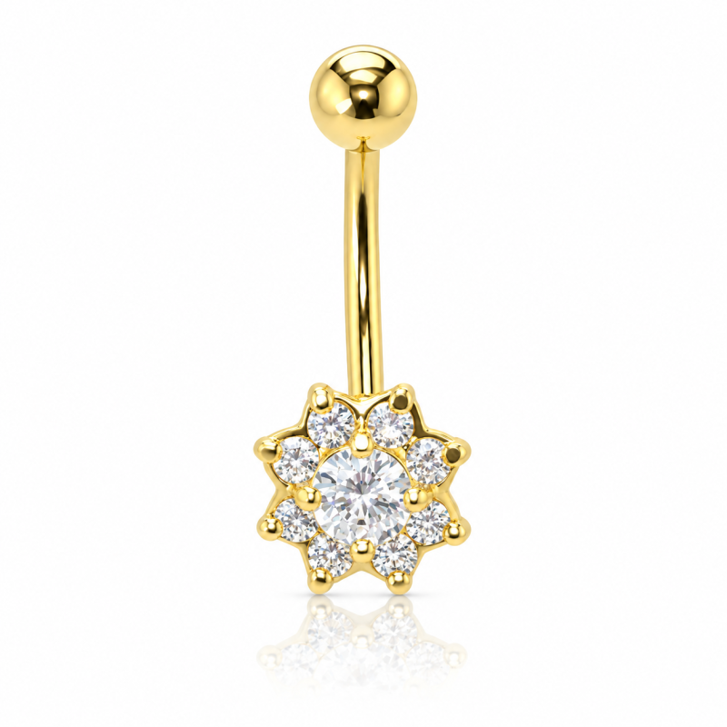 Piercings de Umbigo Dourado - Flor Cravejada de Cristais - 1FLO95