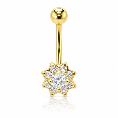 Piercings de Umbigo Dourado - Flor Cravejada de Cristais - 1FLO95