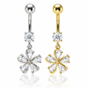 Piercing de Umbigo - Dourado ou Prateado – Flor com Zircônias – 1FLO96