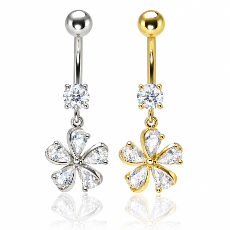 Piercing de Umbigo - Dourado ou Prateado – Flor com Zircônias – 1FLO96