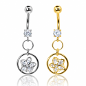 Piercing de Umbigo - Dourado ou Prateado – Flor com Zircônias – 1FLO99