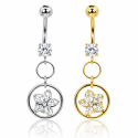 Piercing de Umbigo - Dourado ou Prateado – Flor com Zircônias – 1FLO99