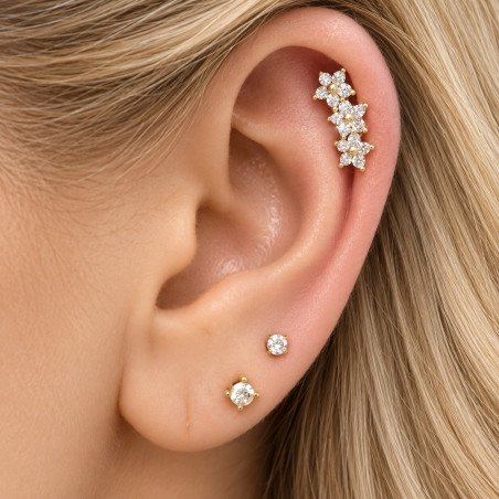 Piercing de Orelha Cluster Trio de Flores - 6ORE229