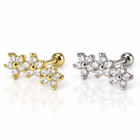 Piercing de Orelha Cluster Trio de Flores - 6ORE229