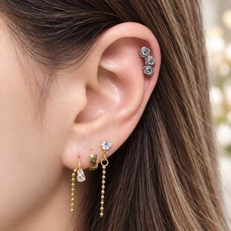 Piercing Cluster de Orelha Rosas em Prata- 6ORE284