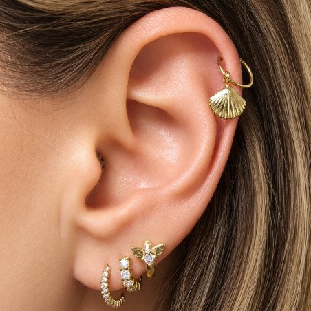 Piercing de Orelha Banhado a Ouro - Argolinha Sereia Concha - 6ORE367