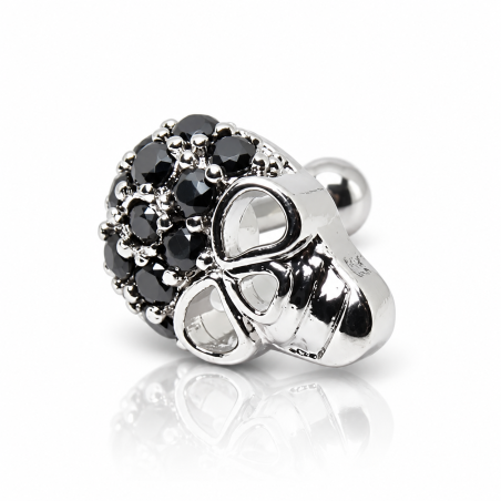 Piercing para Orelha com uma Linda Caveira com Cristais Negros - 6ORE372