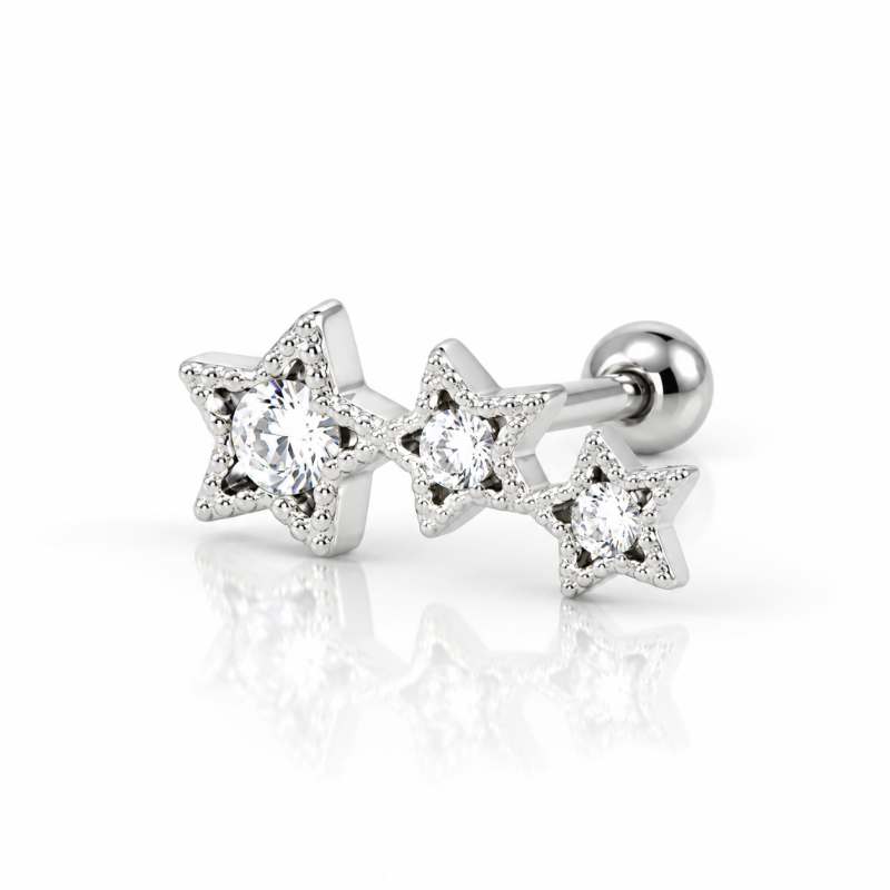 Piercing de Orelha Cluster com Estrelas - 6ORE374