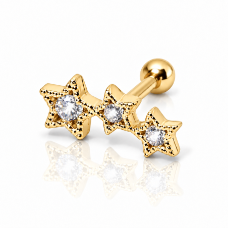 Piercing de Orelha Cluster Dourado com Estrelas - 6ORE375